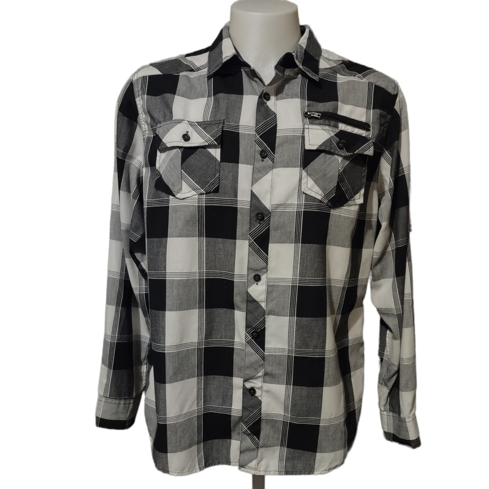 Eighty Eight Platinum Shirt XL Mens Buffalo Plaid Streetwear Edgy Black White XL